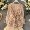 New Sexy Night V neck Long Sleeve Slim Broad legged Couplet Playsuits Sequin Rompers Womens Jumpsuit J846 T200704