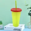 24oz 컬러 변경 컵 마술 플라스틱 뚜껑과 짚 재사용 가능한 캔디 색상의 텀블러 콜드 컵 여름 물병 CCA12201 50pcs