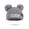 Children's Knitted Hat In Autumn And Winter 2020 New Warm Letter Knitted Wool Hat Children's Double Wool Ball Cap Suitable Age 2-6 Years Old