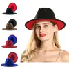 フェドーラハット女性ワイドブリム秋の帽子フェイクウールウィンターブラックアンドレッドカラーマッチングフェルトファッションジャズ1220Z