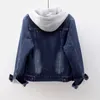 S-5XL Frauen Kurze Jeansjacke Winter Neue Mode Mit Kapuze Plus Samt Dick Gepolsterte Mantel Dünne Baumwolle Oberbekleidung Weibliche 201112