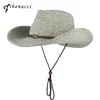 Fibonacci New Fashion Summer Sun Cowboy Hat Panama Folding Beach Wide Brim Cap för män Kvinnor Strackhattar Y200602