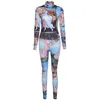 Joskaa Angel Print Autumn Women Gedrukt Slim Tight Sports Suit 2 stuks Set Strench Street Outweat Sets LJ201117