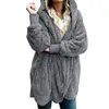 Vinterfleece tröja Sherpa huva överdimensionerade långa kofta teddy fluffy höst varm slitage kvinnliga tröjor 201221