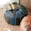 Dekorativ marockansk konstgjord läder pouf hantverk hassock ottoman fotpall runt stor 505035 cm ostuffed kudde kudde 201009