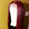 البورغوندي الدانتيل الأمامي الباروكة ملونة الشعر الأحمر البشري الباروكات 1B99J