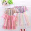 Ins in baby girls tutu платья детей вне плеча марля юбка новая летняя вечеринка элегантная радуга кружевная марлевая производительность танцевальная юбка