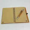 DIYウッドの竹カバーノートブックスパイラルメモ帳ペン70シートリサイクル罫紙18x13.5 cm