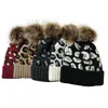 Gorro/Gorras de Calavera Gorro de Punto para Mujer Otoño Invierno Cálido Gorros de Lana con Estampado de Leopardo Gorro con Pompones Orejeras de Punto para Mujer Moda para Mujer