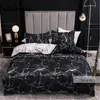 Europe American Style Black Sov Linne Marmor Mönster Bed Duvet Skydd Queen Storlek med två örngott Män sängkläder Single Double 201119