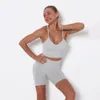 Costumes 2 pièces tricotés sans couture, short pêche, fitness, soutien-gorge de sport, ensemble de yoga, vêtements de gymnastique pour femmes, Y1225