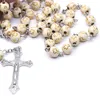 Beige religieuze rozenkrans ketting ronde kralen kruis Jezus hanger mode-sieraden unisex