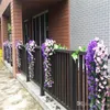 Décoration de fleurs artificielles violettes, Simulation de mariage, panier mural suspendu, vigne orchidée, rotin en soie, couloir extérieur, bricolage