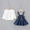 1-5Y Baby Mädchen Kleidung Anzüge Prinzessin Kinder Outfits Frühling Bluse Tops Overalls Strap Denim Kleid Mädchen Set