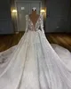 Luxury Dubai Shiny Beaded Wedding Dresses Full Sleeves 3D Flower Wedding Dress Crystal Sequined Bridal Gowns 2020