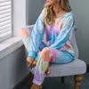 Gradient Loungewear Women Pajama Set Home Wear Tie-Dye Print Nightwear Sleewwurs Мода Весна Летнее Короткая рукава Пижама Женщины T200707