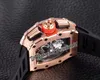 2022 Miyota Automatic Mens Watch Rose Gold Big Date Black Green Skeleton Dial Red Rubber Strap Super Edition 5 Styles Puretime01 03RG-b2