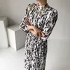 Casual Dresses Alien Kitty Chic Office Lady Gentle 2021 Animal Printed Pleated Lace-Up Elegance All Match Snygg Long Vestidos