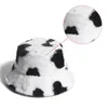 Fashion Faux Fur Cow Print Bucket Hats Women Winter Panama Fisherman Caps1