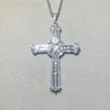 Collar con colgante de cruz de Jesús de la Biblia exquisita de plata de ley 925 original para mujeres y hombres, dije de crucifijo, joyería de diamantes de imitación cuadrada pavimentada