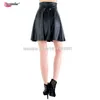 Nueva falda acampanada de cuero de imitación de cintura alta minifalda informal hasta la rodilla color sólido falda negra SMLXL T200106