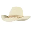 GEMVIE New Shell Paper Straw Hat Outback Hat For Women Men Western Cowboy Summer Panama Sun Beach Cap Y200714