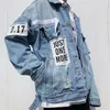 Nouvelle mode lettre hommes effiloché conception Denim veste rétro Style jean veste décontracté Street Wear Hip hop hommes vêtements