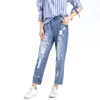 Zerrissene Jeans für Frauen mit hoher Taille, lockerer Weichmacher, Übergröße, hellblau, knöchellang, Denim-Haremshose, LJ201013