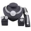 Afrikaanse sieraden bloem kristal ketting oorbellen Dubai gouden sieraden sets voor vrouwen bruiloft bruids armband ring set