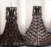 2021 Chic Robes de mariée en dentelle noire avec manches sur l'épaule Applique Perles Zipper Long Train Femmes Robe de mariée Plus Taille Vintage