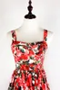 High quality 2020 summer new fashion red rose print lotus leaf side cascading cake type sexy harness beach style women dress Y0118