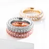 Three Rows of Zircon Rings With Side Stones for Men and Women Hiphop Rapper Jewelry Tennis Chain Ring Size 7-11