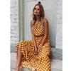 Oufisun Lato Bez Rękawów Polka Dot Drukuj Kobiety Midi Sukienka Casual Moda Suknie A-Line Boho Elegancka Plaża Długa Sukienka Vestidos H1210