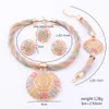 Dubai Goud Kleurrijke Sieraden set Voor Vrouwen Ronde Ketting Oorbel Armband Ring Crystal Bruids Bruiloft Accessoires Sieraden Set