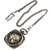 Steampunk Unisex Hand Winding Mechanical Pocket Watch Retro Square Case Clock for Men Women Roman Numeral Pendant Chain Gifts