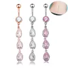Water Drop Dangle Belly Button Rings 316L Surgical Steel Curved Navel Bar Diamonte Body Piercing Jewelry