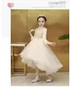 2021 Bling Stars Tulle Girls First Holy Communion Dresses High Low Long Sleeve High Collar Gold Lace Flower Girl Dress Party Dress Teen