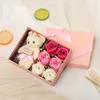 6 Soap Flowers Creative Simulation Rose Soap Fower Gift Box Bear Christmas Valentines Day Gift W-00640