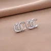Sweet 18k Gold Plated Luxury Brand Designers Double Letters Stud Clip Chain Geometric Famous Women 925 Silver Crystal Rhinestone Earring Wedding Party Jewerlry