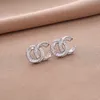 18K Gold Plated Luxury Brand Designers Double Letters Stud Clip Chain Geometric Famous Women 925 Silver Crystal Rhinestone Earring Love Gift Wedding Party Jewerlry