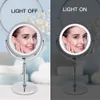 Miroir de maquillage grossissant 10X avec lumière LED Miroirs cosmétiques Forme ronde Miroir de courtoisie de bureau Miroirs rétro-éclairés double face T20011279I