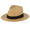Chapéus de borda mesquinho gemvie na moda verão panamá chapéu clássico jazz boné palha para homens e mulheres tecido preto banda fedoras praia sol uni9673826