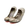 Lolita 2022 Kadın Bale Flats Ayakkabı Moda Katlanabilir Kare Toe Rhinestone Toka Altın PU Deri Balerin Ayakkabı Yumuşak Rahat