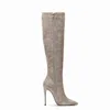 Hot Sale-Designer Skor 2019 Nya Mode Boots Snake Pattern Pekade Toes High Heels Knee Boots Vinter Zip Kvinnor Skor Lång Stövlar