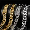 19mm 16/18/20/22/24/26inch Gold Color Bling CZ Miami Cuban Chain Necklace Bracelet Jewelry for Men Punk Jewelry Heavy Chains