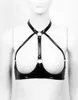 Bras Women Sexy Erotic Open Cup Bra Top Wet Look Patent Leather Halter Neck Hollow Out Breast Female Gothic Harness Bondage Linger316P