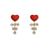 Pendientes colgantes de lujo con borlas de corazón rojo y diamantes de imitación brillantes, aretes de estilo coreano, novedad de 2022