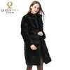 Новая зимняя реальная меховая шуба для кролика стойки воротник толстый мягкий теплый натуральный мех длинная куртка женская тура в полные шкуры меховые пальто LJ201201