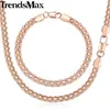 Sets de mujer 585 Pulsera de oro rosa Neckalce Set Bismark Link Chain Dropshipping Jewelry Regalos para mujeres 5 mm KGS275 201222