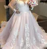 Plus Size Princess Suknie ślubne 2021 Illusion Długim Rękawem Luksusowa Koronka Zroszona Aplikacja Sheer O-Neck Suknie Bride Vestidos